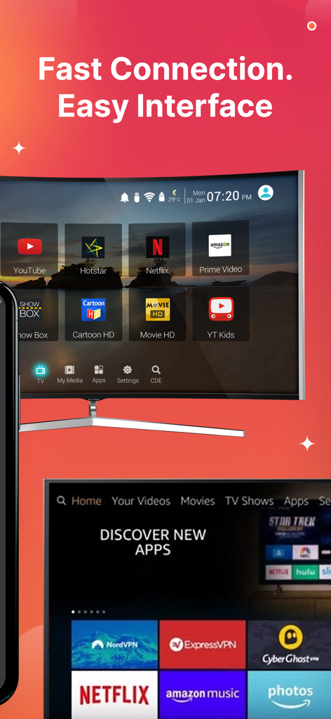 Remote Control for TV Stick - User interface of the Remote Control for TV Stick app showing fast connection and streaming app shortcuts