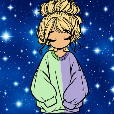 girl with baggy sweatshirt and messy bun