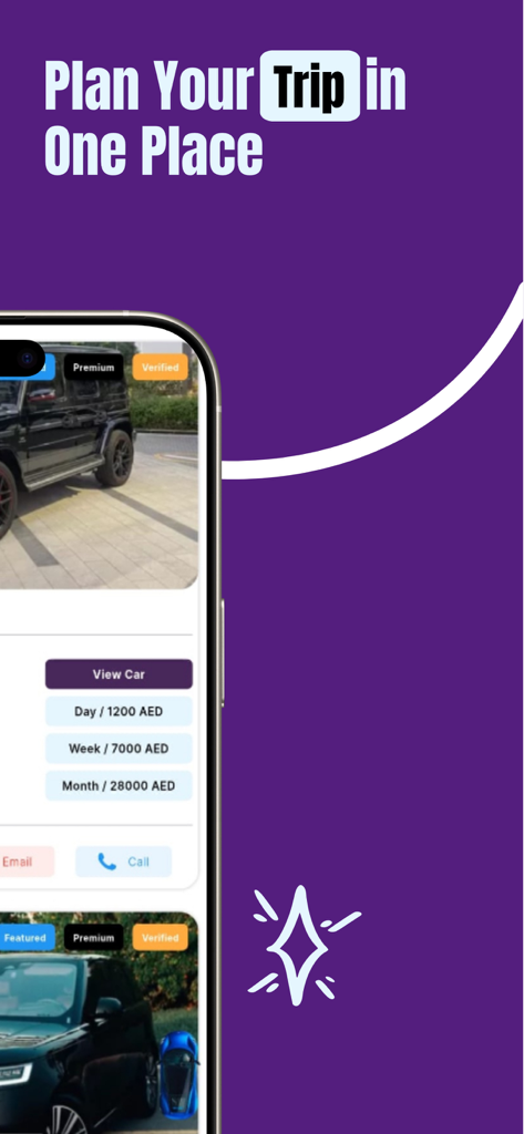 TAJEER | RENT A CAR in Dubai - ドバイでの旅行計画と高級車レンタル用のTAJEERモバイルアプリインターフェース