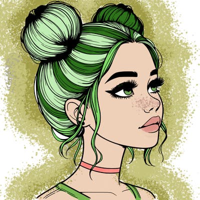 realistic girl with buns on the top of her head
