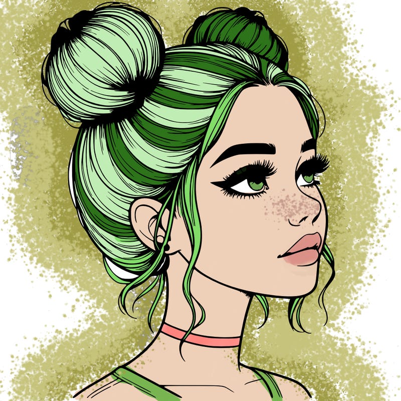 realistic girl with buns on the top of her head