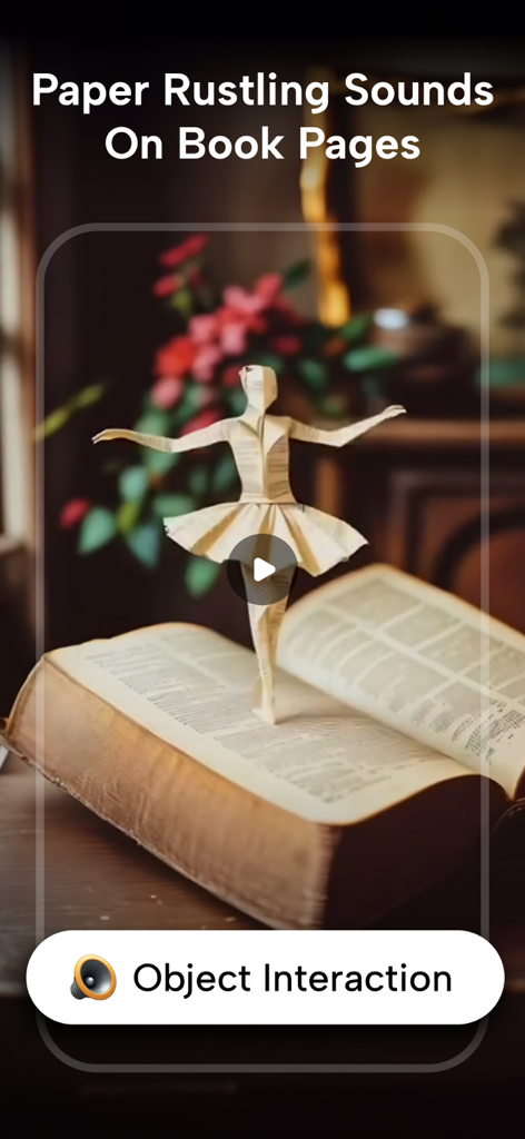 AI ASMR Video Generator: Relax - AI ASMR video showing a paper ballerina on an open book with paper rustling sounds