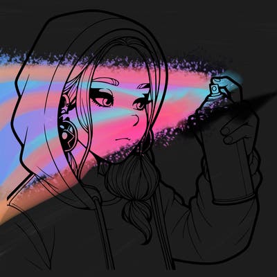 a realistic girl, spray painting