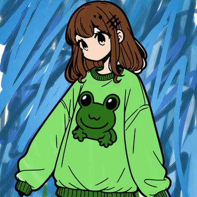 girl wearing frogging sweatshirt