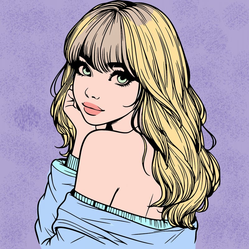 realistic girl with bangs looking over her shoulder