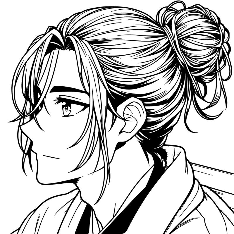realistic anime boy with man bun