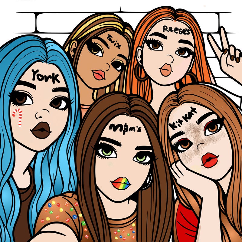 group of teen girls friends y2k up close in a selfie