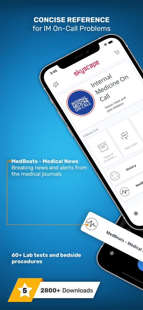 Internal Medicine On Call app interface showing medical clinical reference and news features