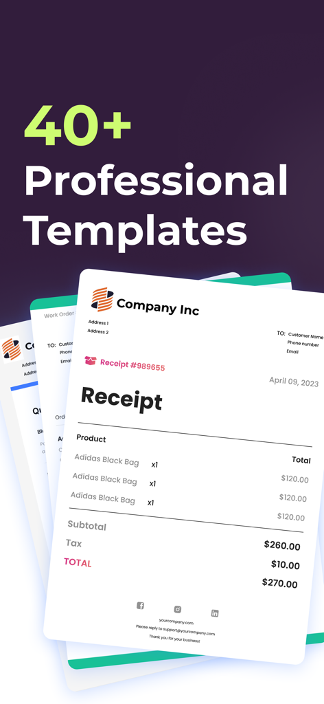 A collection of professional digital receipt templates for small business owners and freelancers.