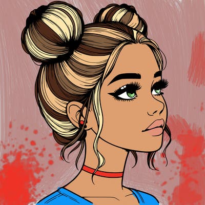 realistic girl with buns on the top of her head