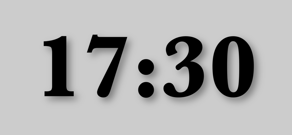 Simple Clock - Study With Me - Minimalistische Digitaluhr, die 17:30 in einer schwarzen Serifenschrift auf grauem Hintergrund anzeigt