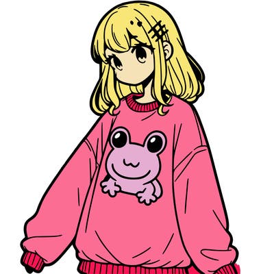 girl wearing frogging sweatshirt