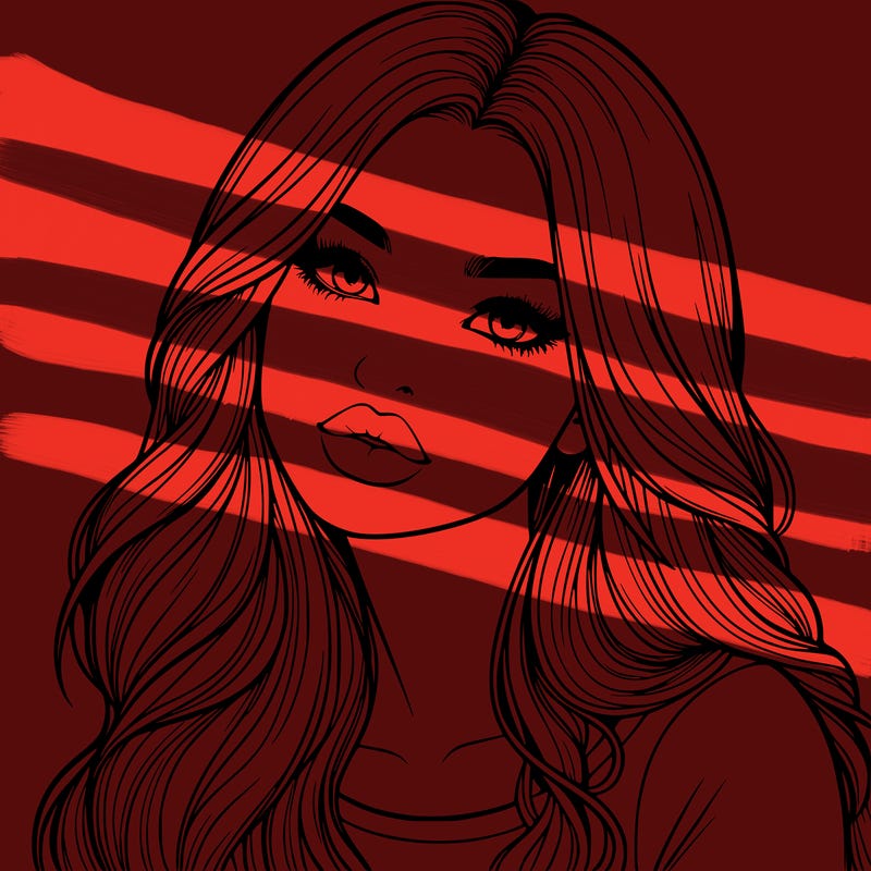 realistic girl with hair on her hair and lips