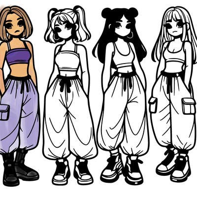 girls with crop top with baggy pants