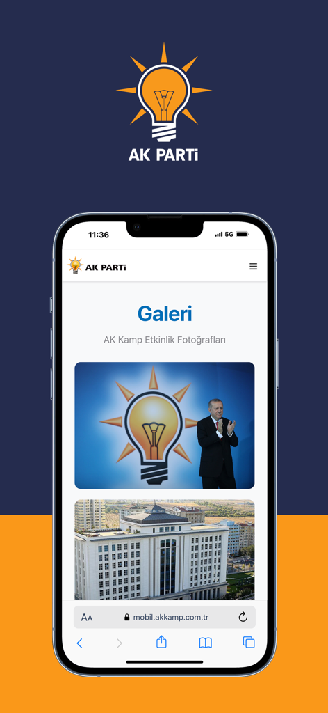 AK KAMP - The gallery interface of the AK Kamp mobile app featuring photos from the official AK Party event.