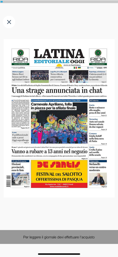 Latinaoggi.eu - Digital replica of the Latina Oggi newspaper front page showing local Italian news