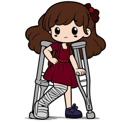 girl with a wrap on her ankrl and crutches