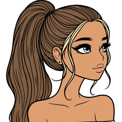a beautiful and realistic girl with a high pony tail