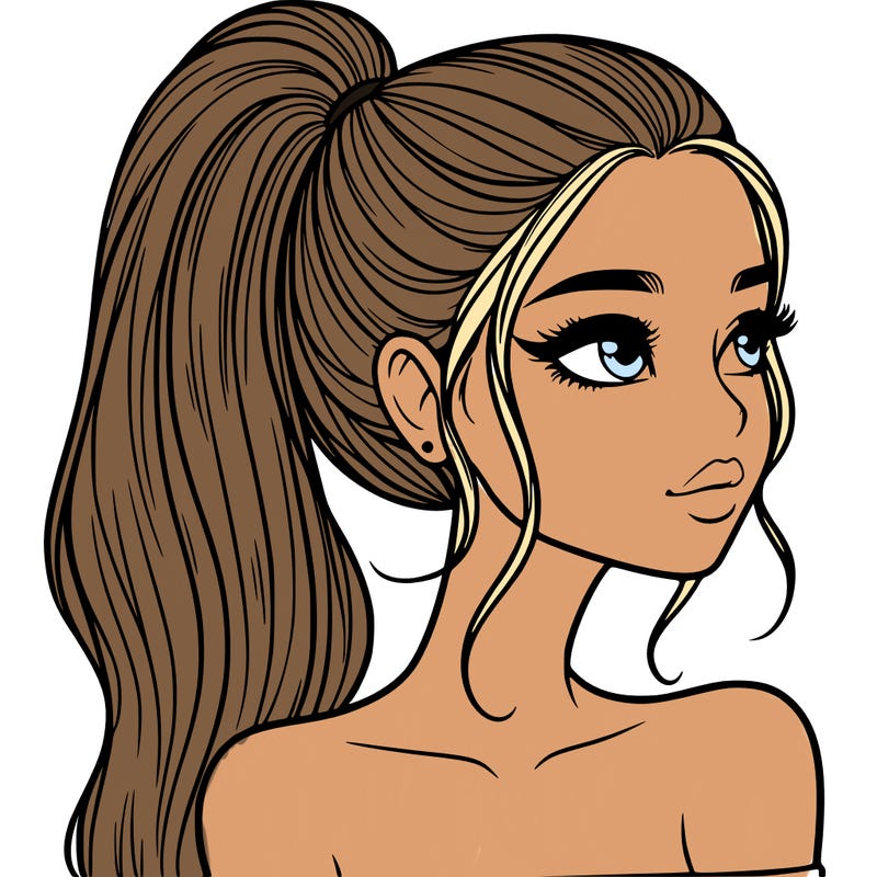 a beautiful and realistic girl with a high pony tail