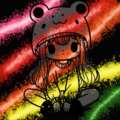 a girl wearing a frog hat and some frog socks