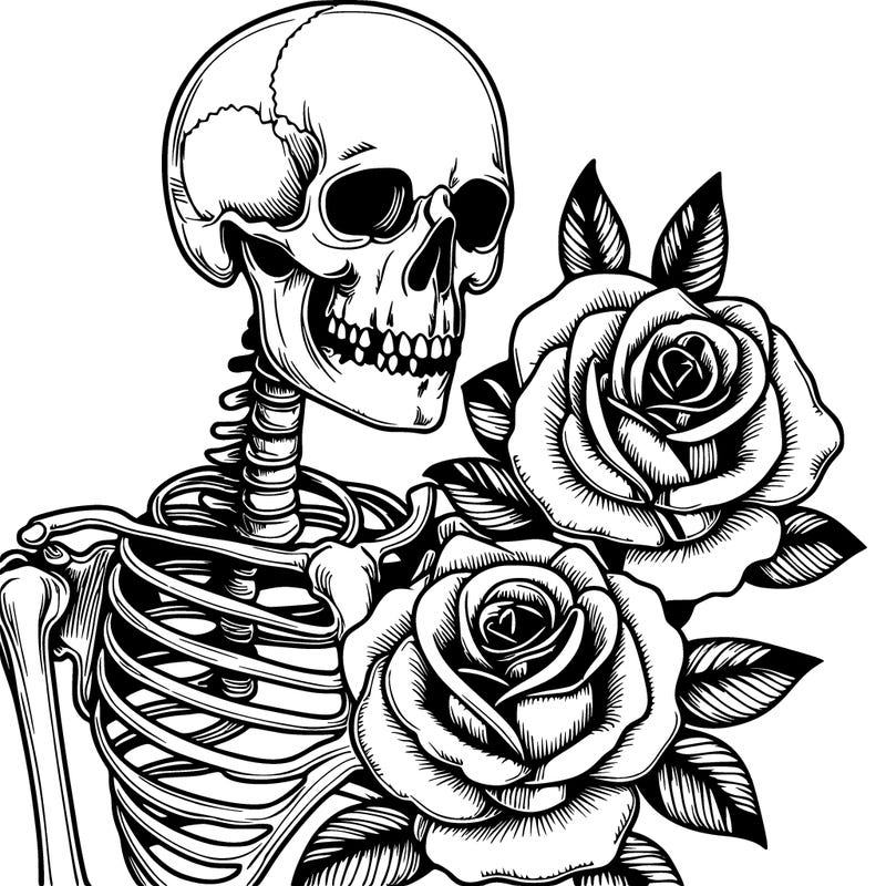realistic skeleton with roses