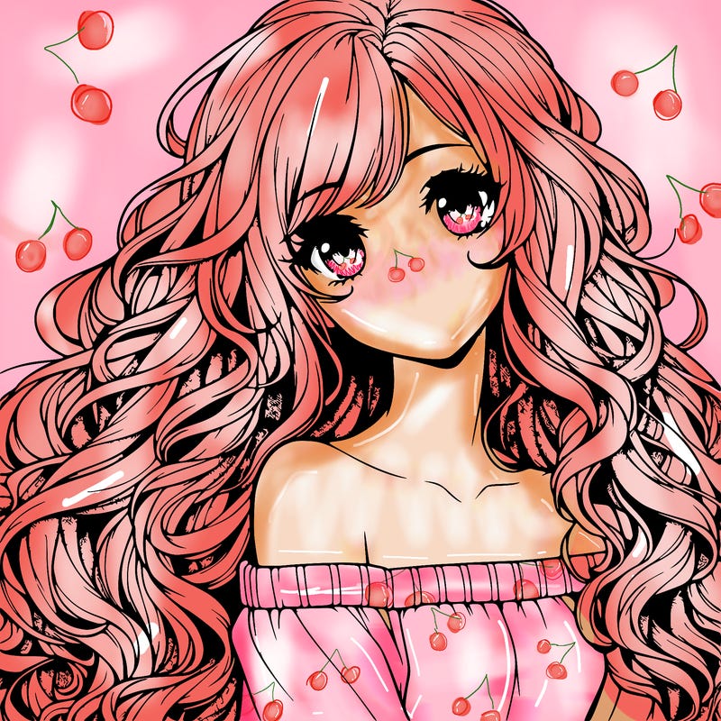 realistic, anime girl with really long curly hair