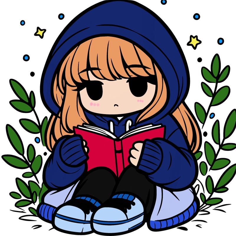 girl in oversized hoodie reading a book