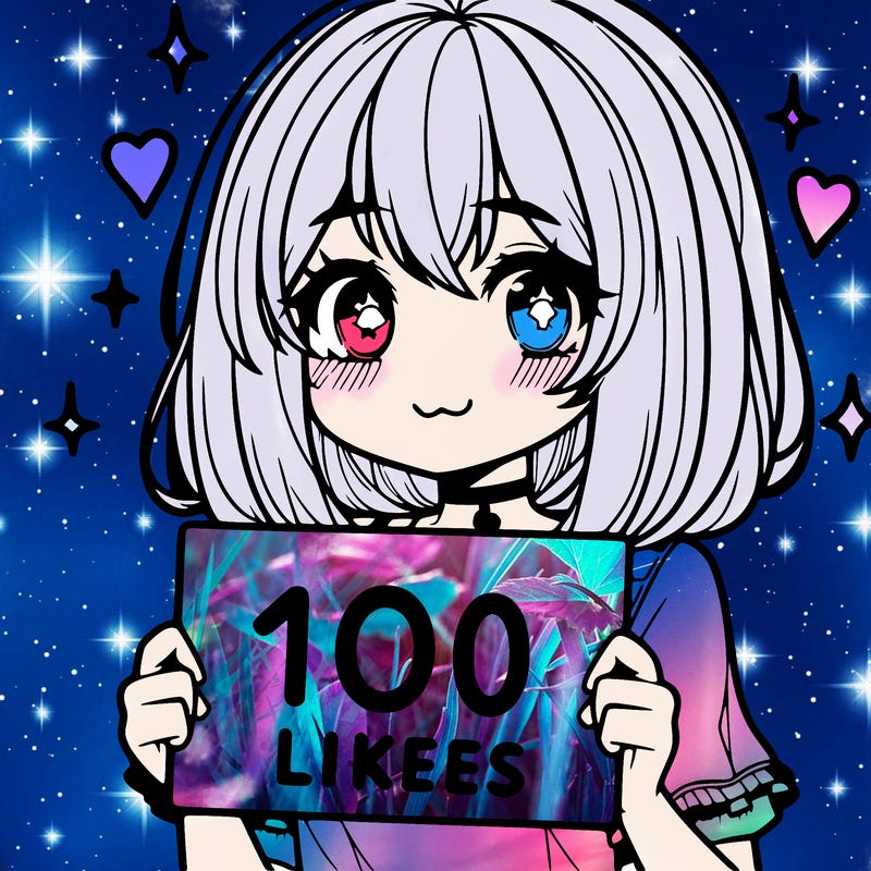 anima girl holding a 100 likes sign in her hand
