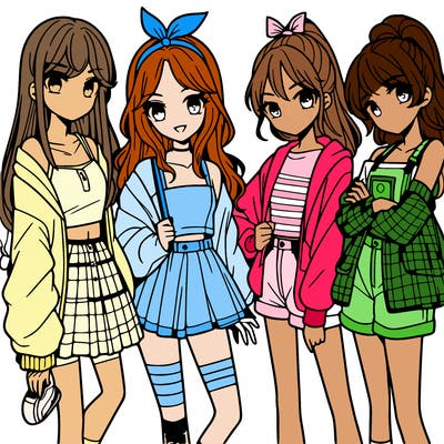 teen manga girls group of 4