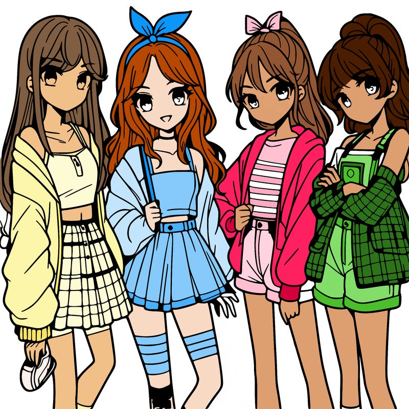 teen manga girls group of 4