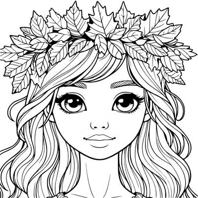 realistic girl with fall leaf crown