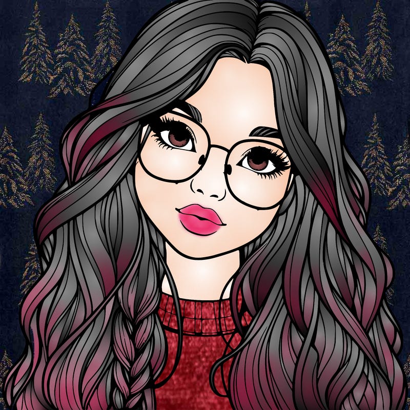 girl with long hair and freckles and glasses realistic