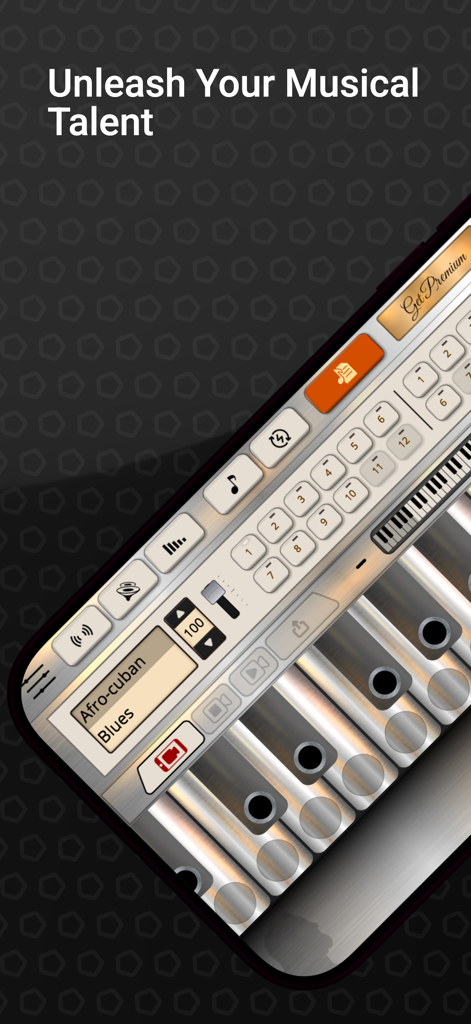 Flute Sim - Interfaz de la aplicación Flute Sim con controles de flauta realistas y ajustes musicales