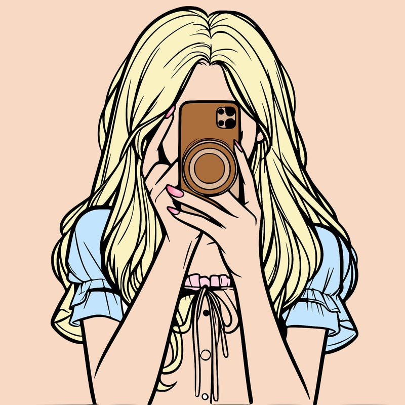 a realistic girl holding her phone taking pictures