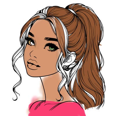 realistic girl with a ponytail on her hair and lips