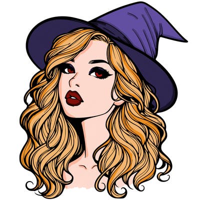 realistic witch girl with wavy hair and lips