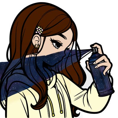 a realistic girl spray painting