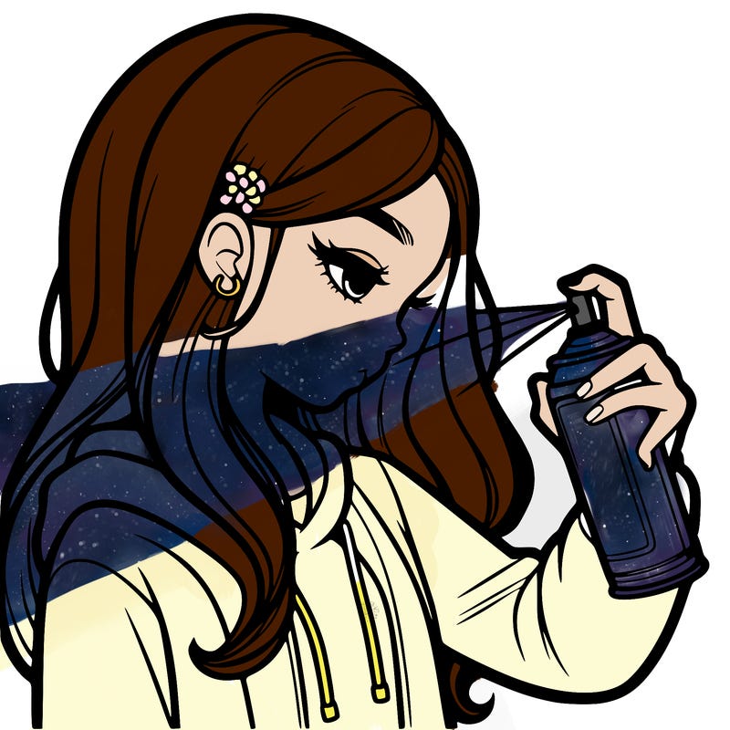 a realistic girl spray painting