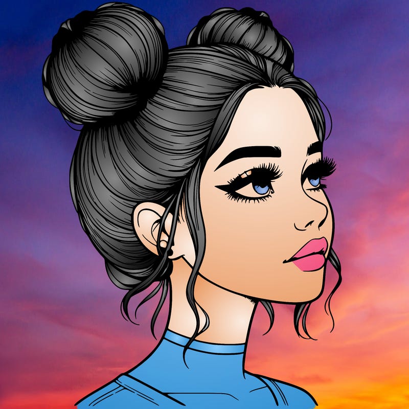 realistic girl with buns on the top of her head