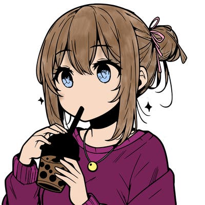 manga character drinking boba