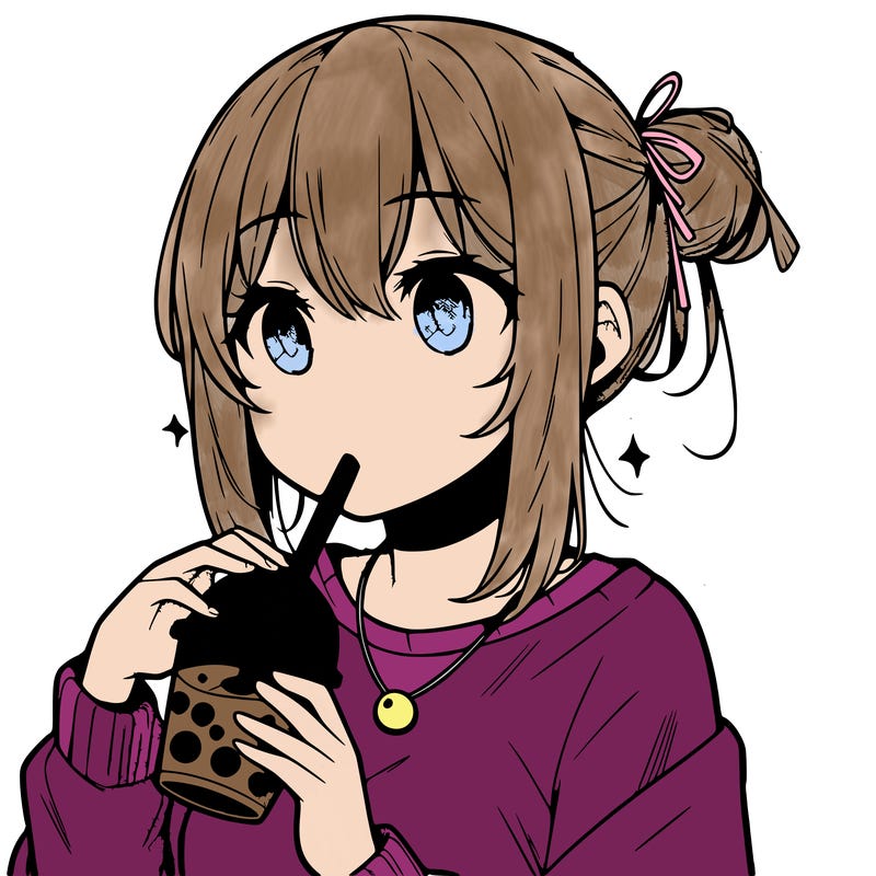 manga character drinking boba