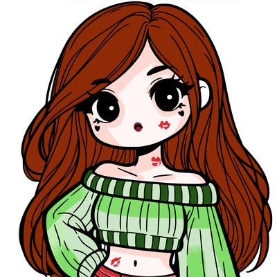 cute girl with crop top and long hair in a sweater