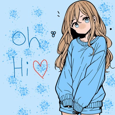 manga teen girl  in a sweater and baggy pants