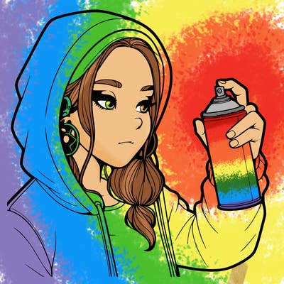 a realistic girl, spray painting