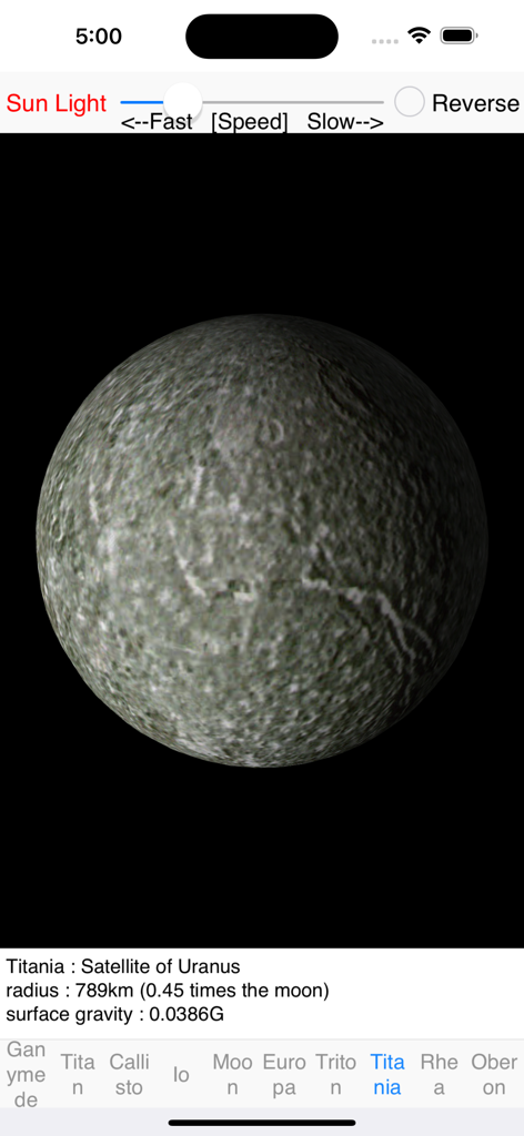 Satellite Rotation - 3D model of Uranus satellite Titania in the Satellite Rotation app