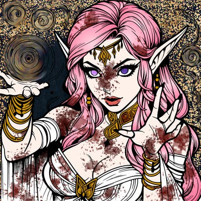 realistic scary beautiful elf sorceress casting spell