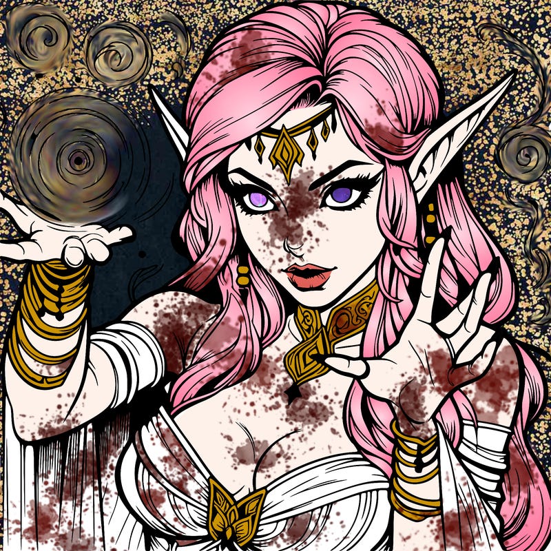 realistic scary beautiful elf sorceress casting spell