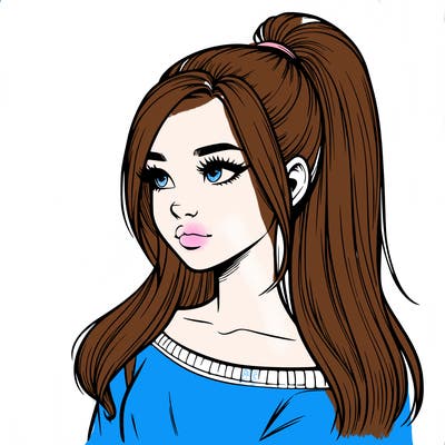 realistic girl with a high ponytail
