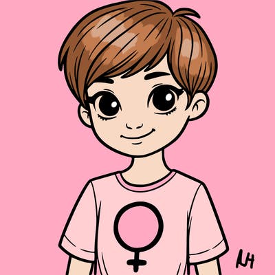 girl with pixie cut and feminist shirt