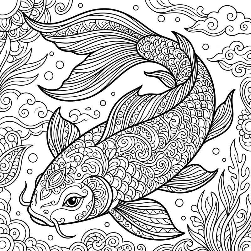 Unleash your creativity with this stunning Zentangle Carp coloring page, featuring a majestic fish adorned with complex, meditative patterns. This intricate design offers hours of calming artistic expression.
